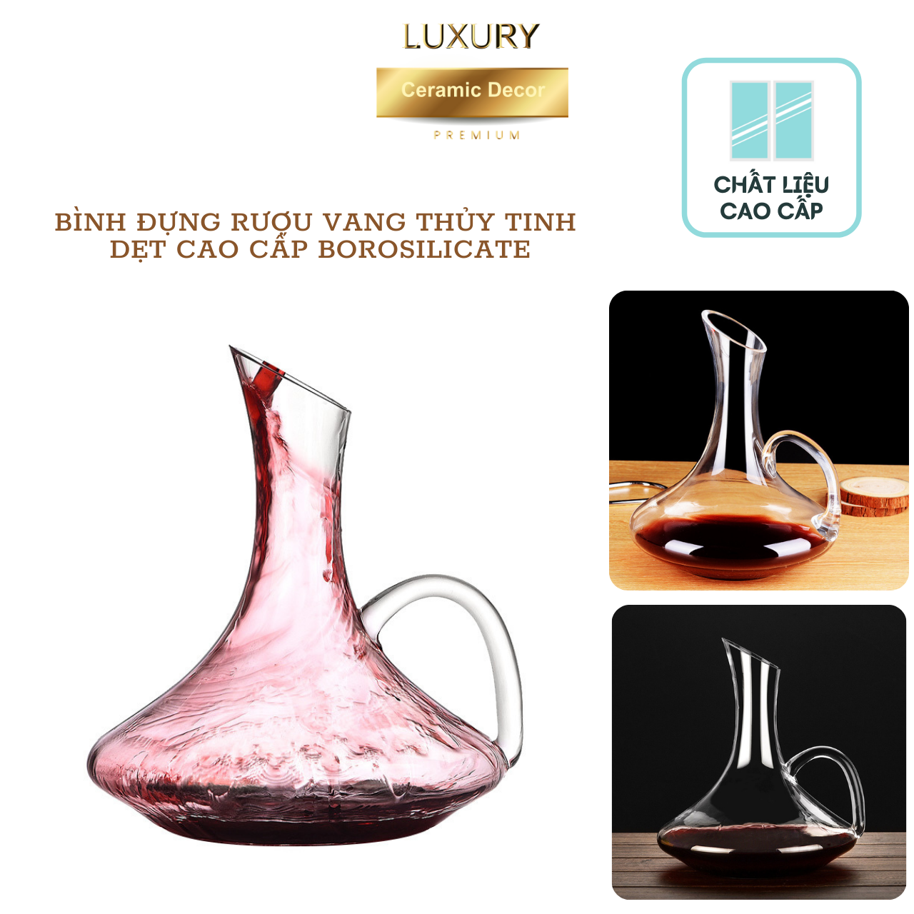 Bình Rượu Vang Thủy Tinh Dẹt Cao Cấp CABELLA Chất Liệu BOROSILICATE 1500 ML DECOR LUXURY - Hàng Nhập Khẩu