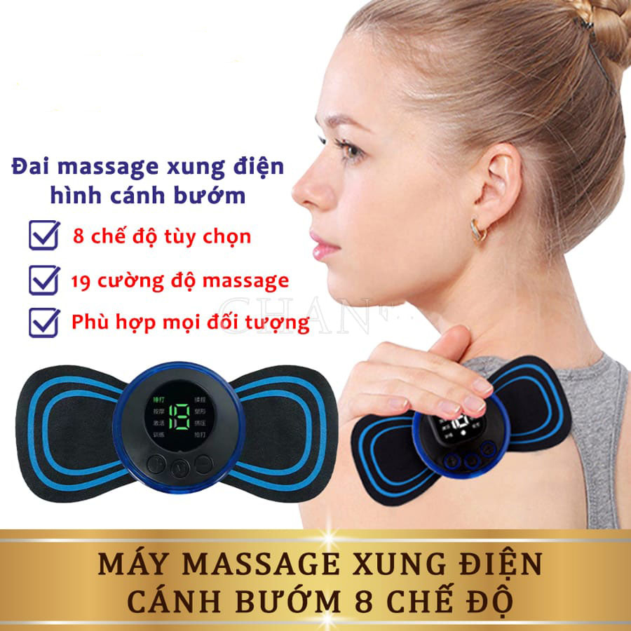 Miếng Dán Massage Xung Điện Cổ Vai Gáy, Bắp Tay, Lưng Cánh Bướm 8 Chế Độ Sạc Điện Cao Cấp