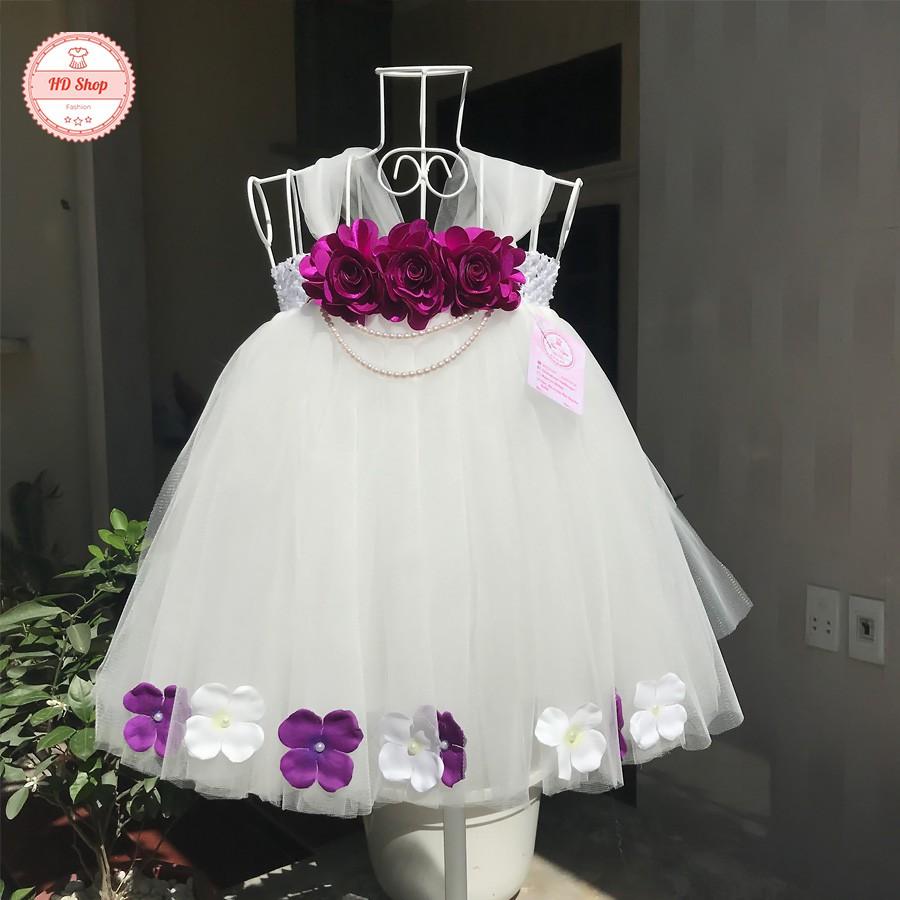 Váy tutu cho bé gái trắng cẩm tú cầu
