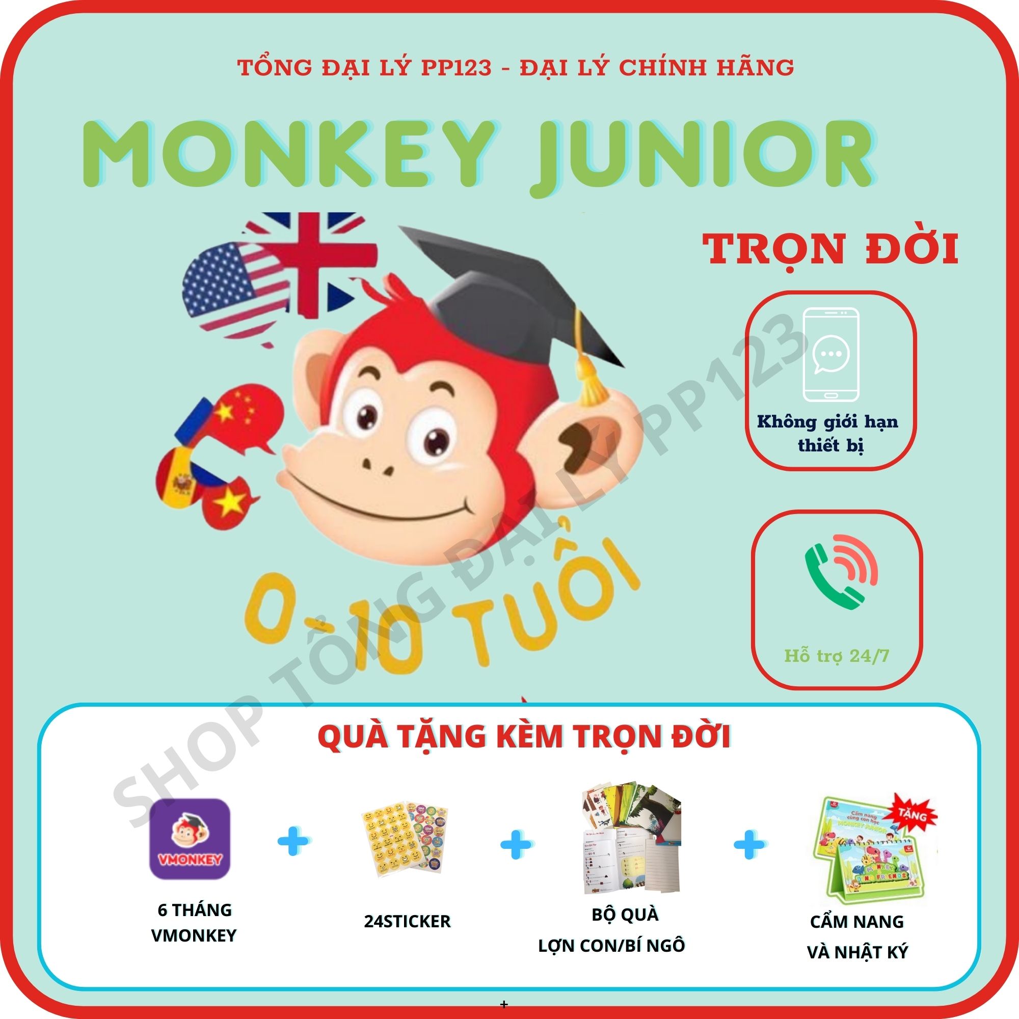 Monkey Junior TRỌN ĐỜI -Voucher Mã học  Tiếng Anh online