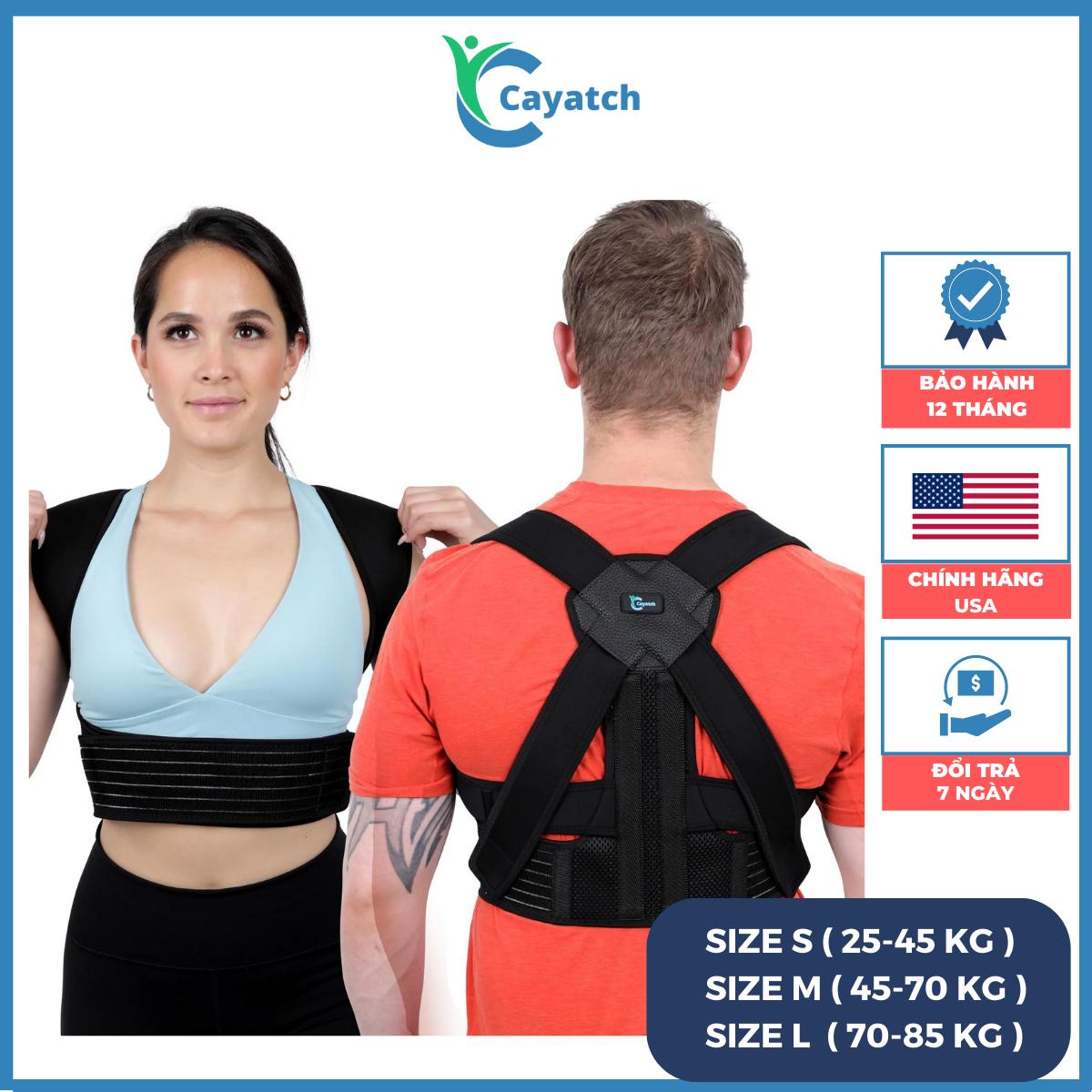 Đai chống gù lưng, đai lưng chống gù cao cấp CAYATCH tiêu chuẩn USA dành cho người lớn và trẻ em 3 Size S M L