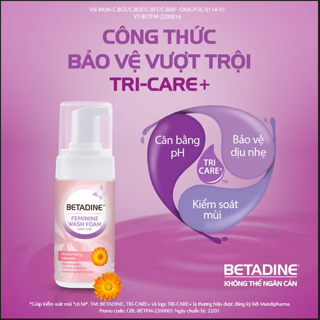 (Date 12/2024) Bọt vệ sinh phụ nữ Betadine Feminine Wash Foam Daily Use Moisturising Calendula 100ml