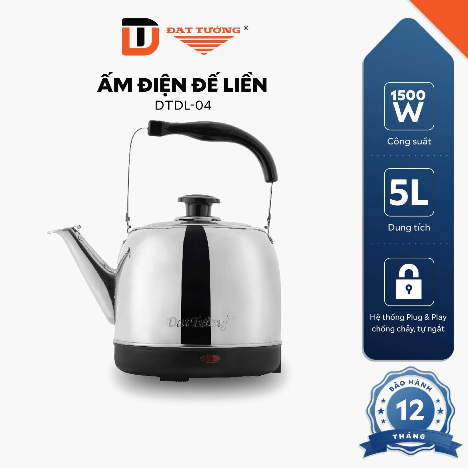 Ấm Đế Liền Vòi Dài 5L Đạt Tường - DTDL04, 06 - Hàng Chính Hãng - DTDL06