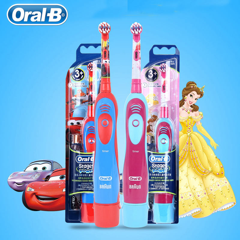 Oral B Kids Electric Toothbrush Soft Bristle Battery Power Supply Gum Care Replaceable Brush Head 2 Minutes Timer Teeth Brush