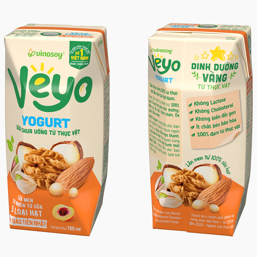Thùng Sữa chua uống từ thực vật Veyo Yogurt ( 180ml x 30 Hộp) - Vị Đào Tiên Nhật