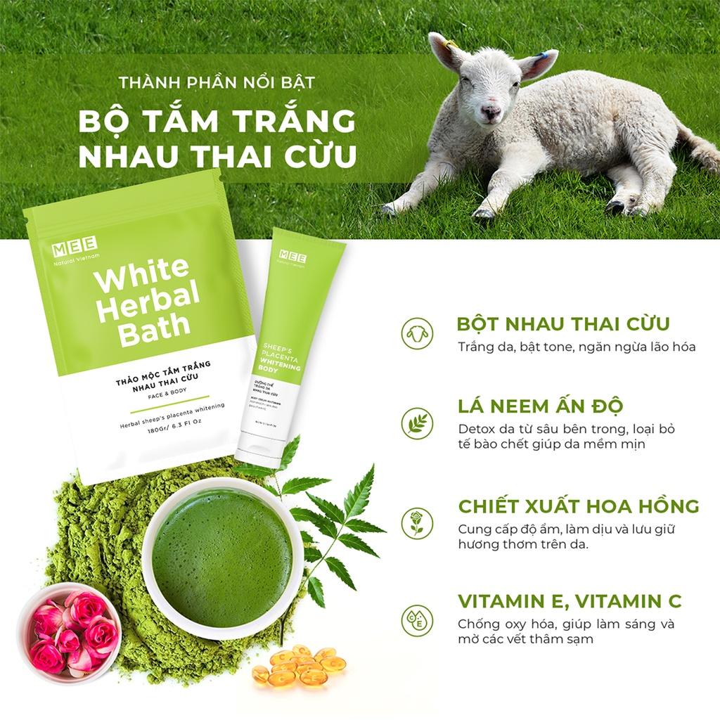 Bộ Trắng Da Nhau Thai Cừu Mee Natural - Tắm Trắng Thảo Mộc 180g + Dưỡng Thể Trắng Da 162g