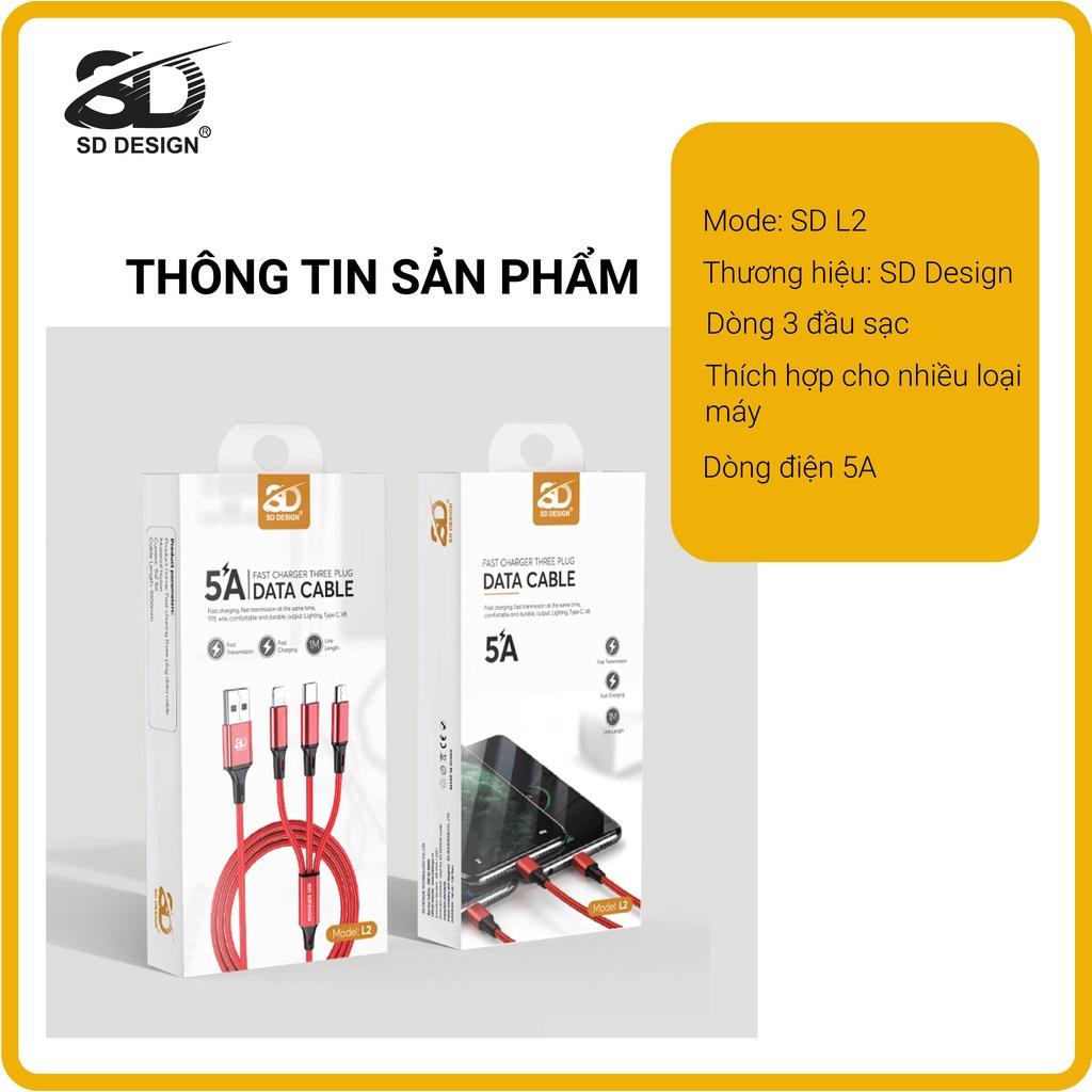 Cáp Sạc 3 Đầu SD Design L2 Sạc nhanh 5.0A Micro Type C Dây Dù Sạc cho iPhone Samsung Oppo Xiaomi