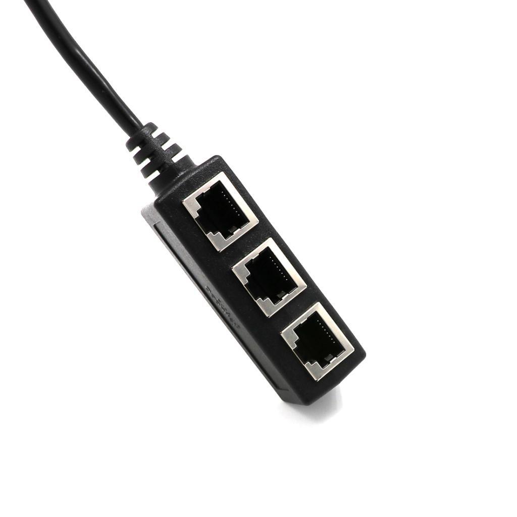 RJ45 Male to 3 Female Network Extender Cable Splitter + Cat 6 Cable Black