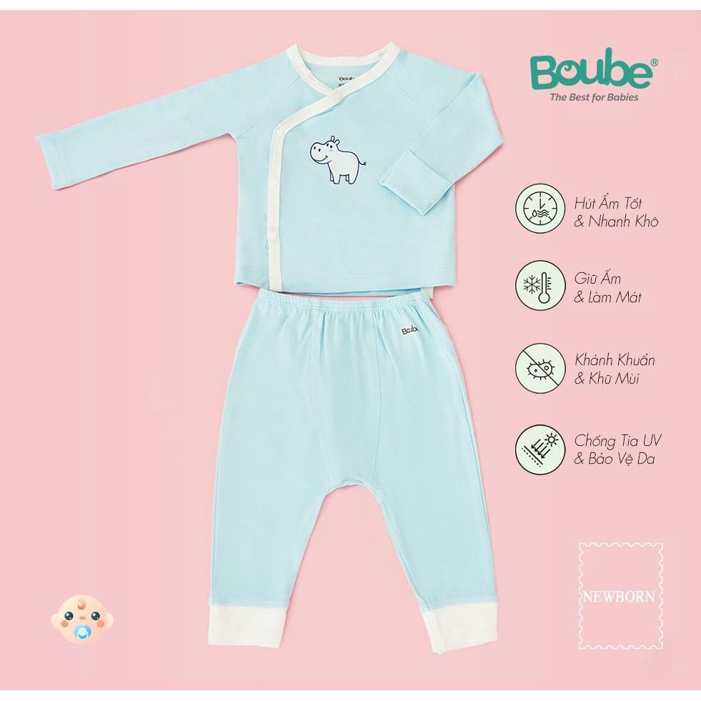 Bộ quần áo dài tay cúc bấm chéo nhiều màu cho em bé sơ sinh Boube, vải sợi tre Bamboo thông minh, thoải mái-Size newborn