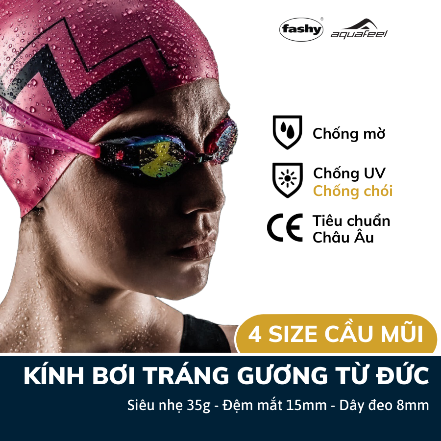 Kính bơi chuyên nghiệp nhập khẩu từ Đức Aquafeel dòng "Glide Mirrored" siêu nhẹ, tiêu chuẩn Châu Âu, phù hợp để tập luyện và thi đấu dành cho Nam, Nữ, Trẻ em nhiều độ tuổi Freesize