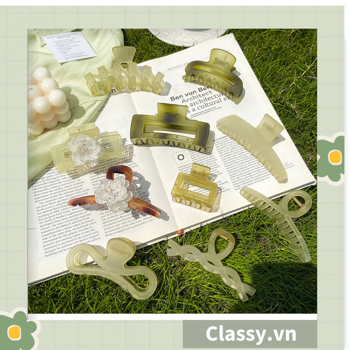Kẹp tóc càng cua Classy màu xanh lá, dạng kẹp trong đục, nhiều kiểu dáng hiện đại PK1169