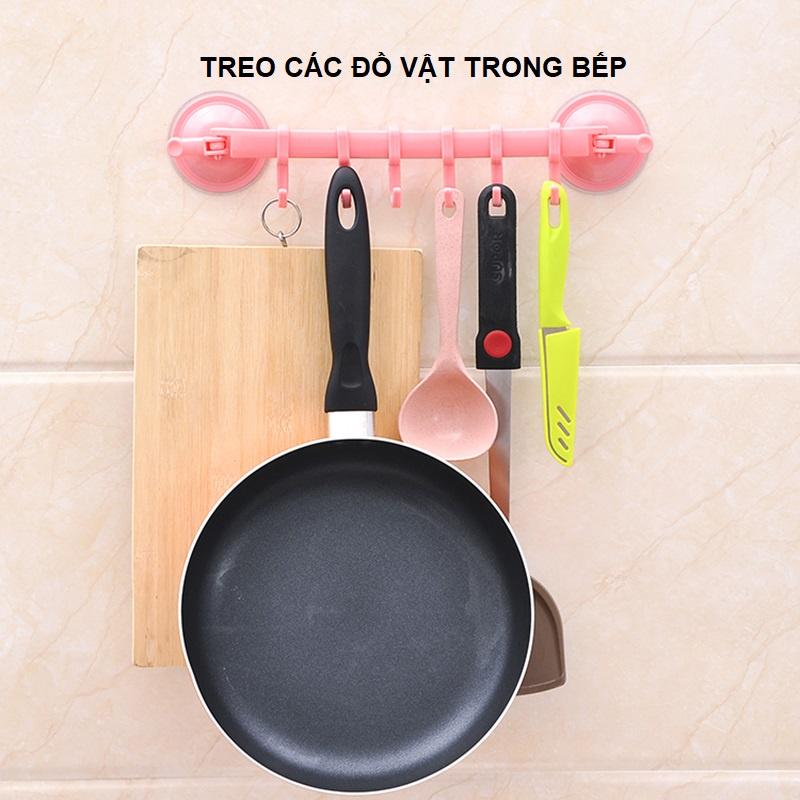 Móc treo đồ hút chân không loại 6 móc Giá treo đồ hít tường dùng cho nhà bếp và toilet