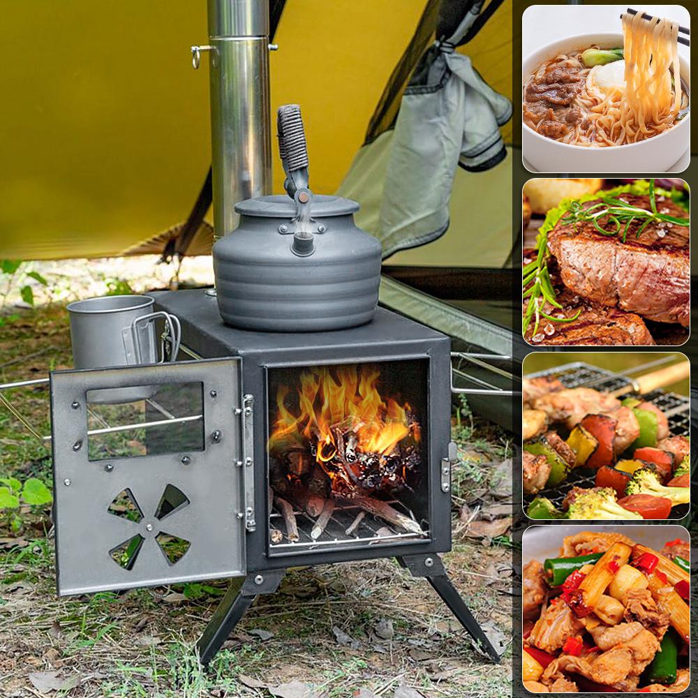 Outdoor Camp Tent Firewood Stove Portable Wood Burning Stove Multifunctional Firewood Burner with Detachable Chimney