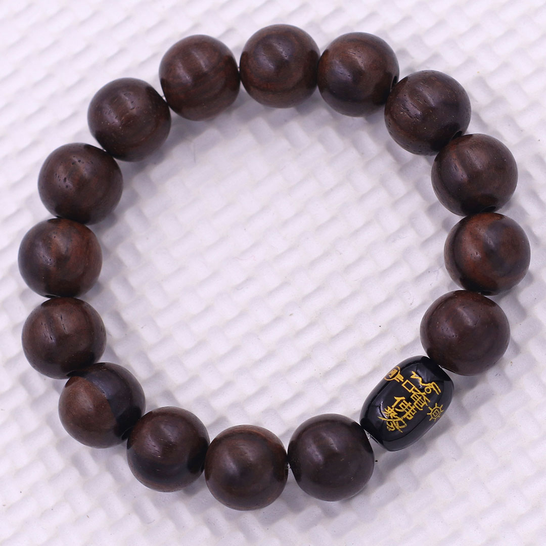 Vòng chuỗi đeo tay gỗ đàn hương nâu 10 ly charm hạt giải thái tuế phù, vòng chuỗi phong thủy, giải năm hạn thái tuế