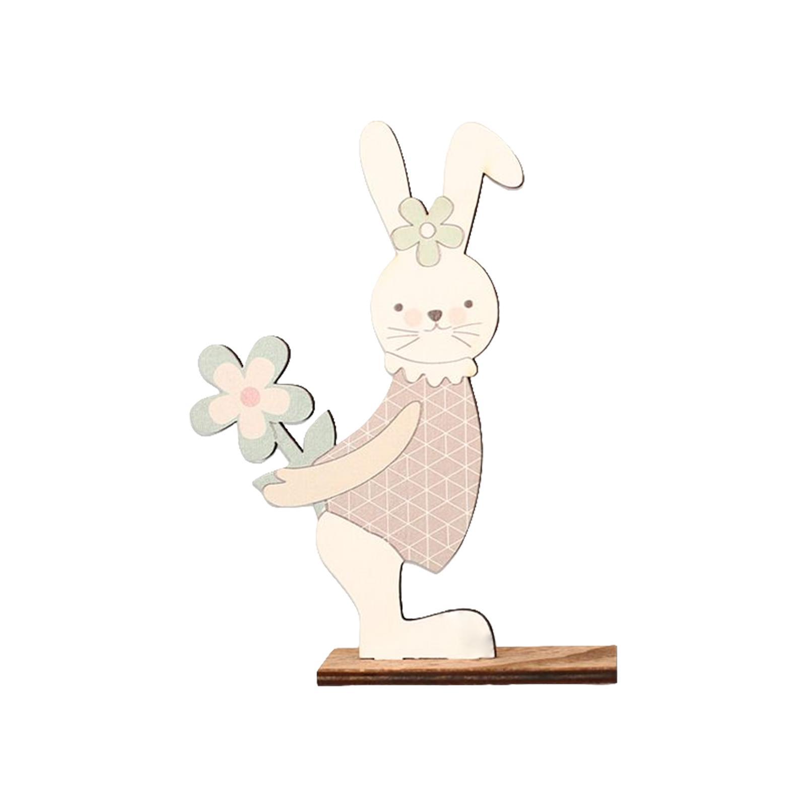2Pcs Cute Easter Standing Bunny Wooden Table Decoration