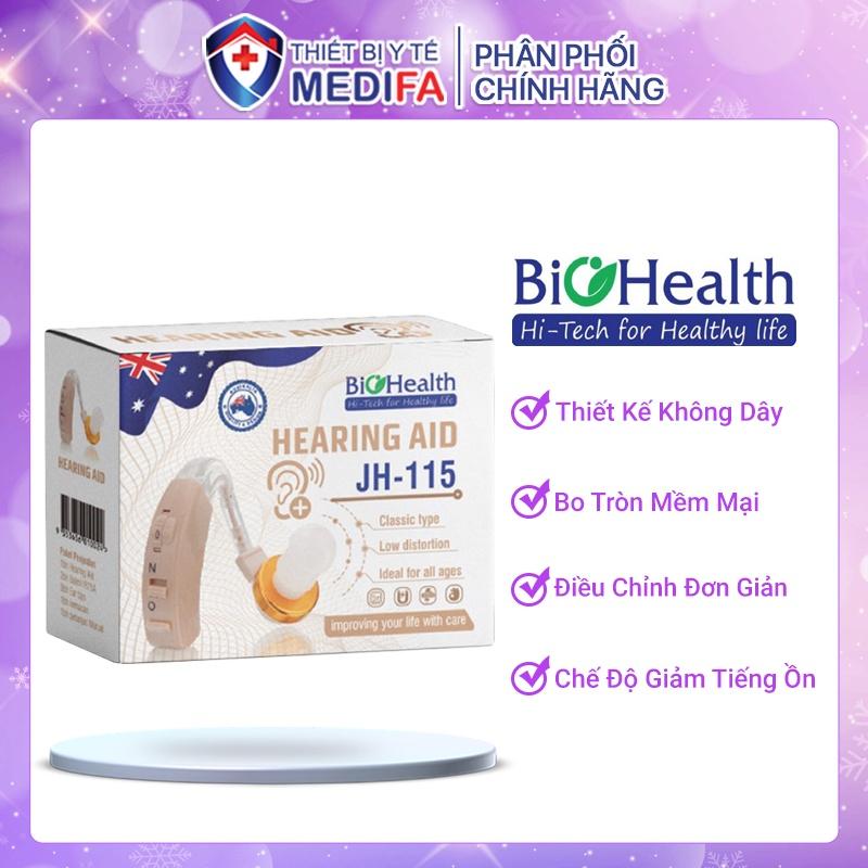 Máy trợ thính BioHealth JH-115 thiết kế không dây, bo tròn mềm mại, điều chỉnh mức độ đơn giản