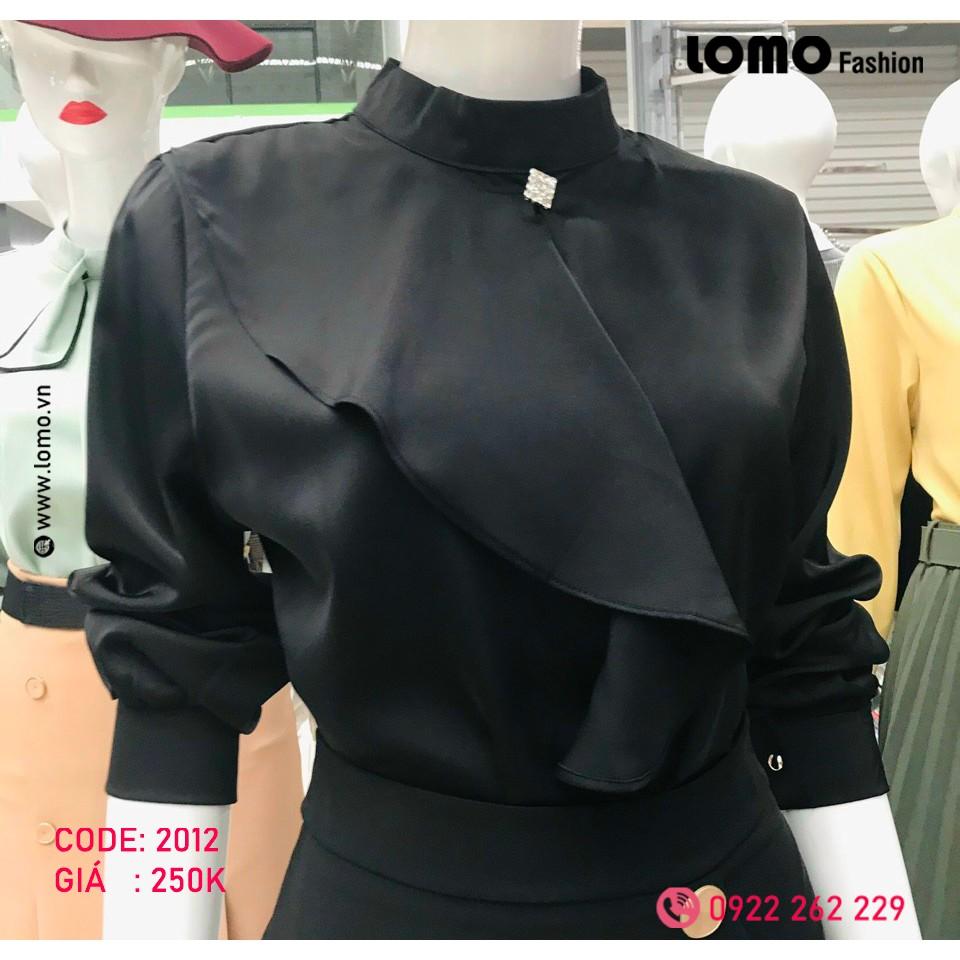 Sơ mi lụa cổ trụ, bèo lệch, cúc vuông