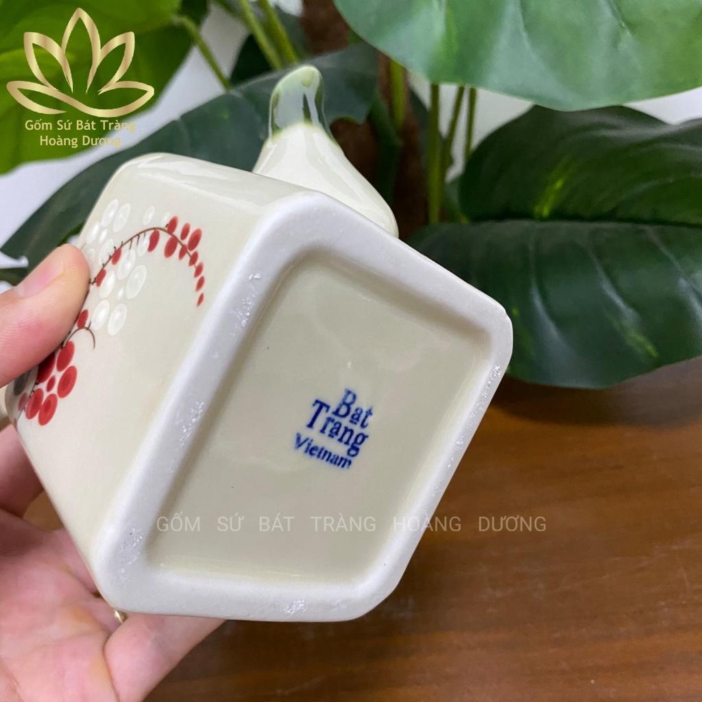 Bộ Ấm Chén Trà Bát Tràng dáng vuông hoạ tiết hoa đào cao cấp 330ml