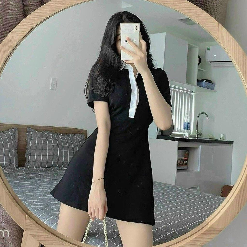 Váy POLO Cổ Trắng Cực Hót, đầm dáng ôm body