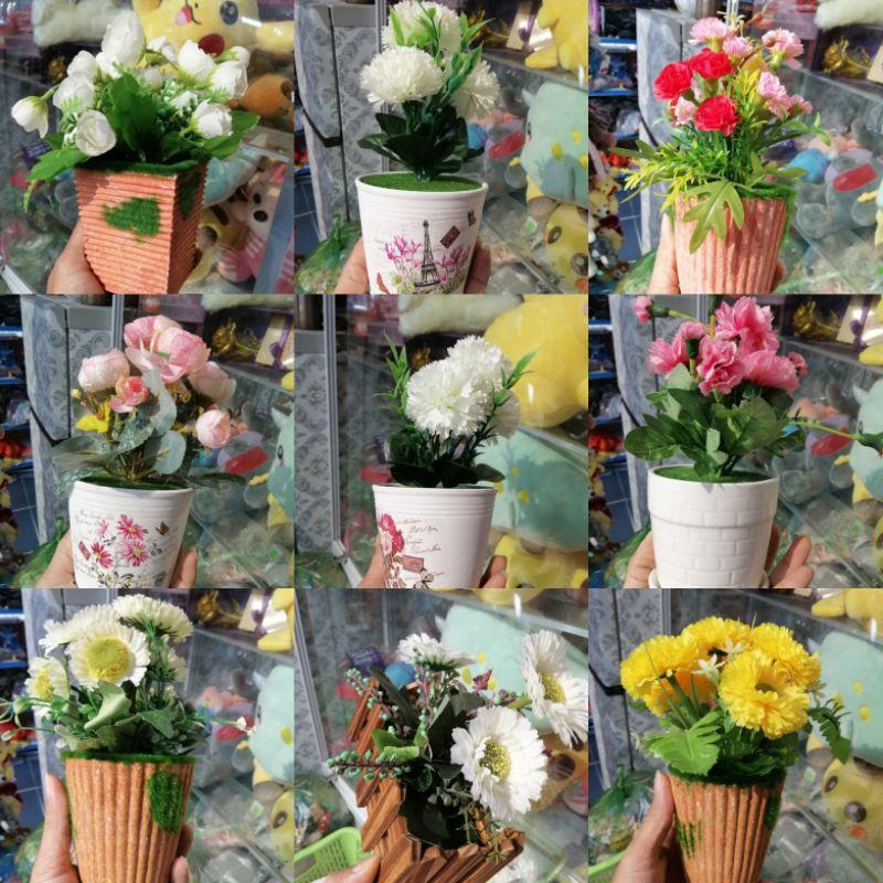 CHẬU HOA ĐỂ BÀN TRANG TRÍ, HOA LỤA