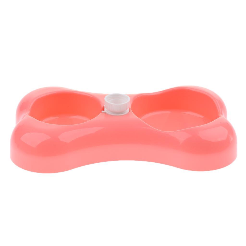 Pet Dog Cat Double Bowl Drinking Fountain Plastic Water Food Feeder