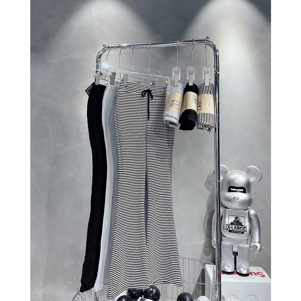 Quần ống loe, quần ống loe lưng cao thắt dây eo chất cotton co dãn SKUQ-10B