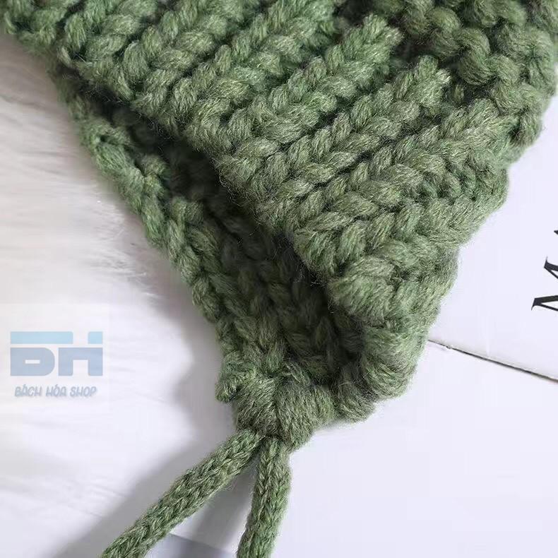 Lót lông nỉ cao cấp - Mũ Len dệt kim hình ếch con xinh xắn