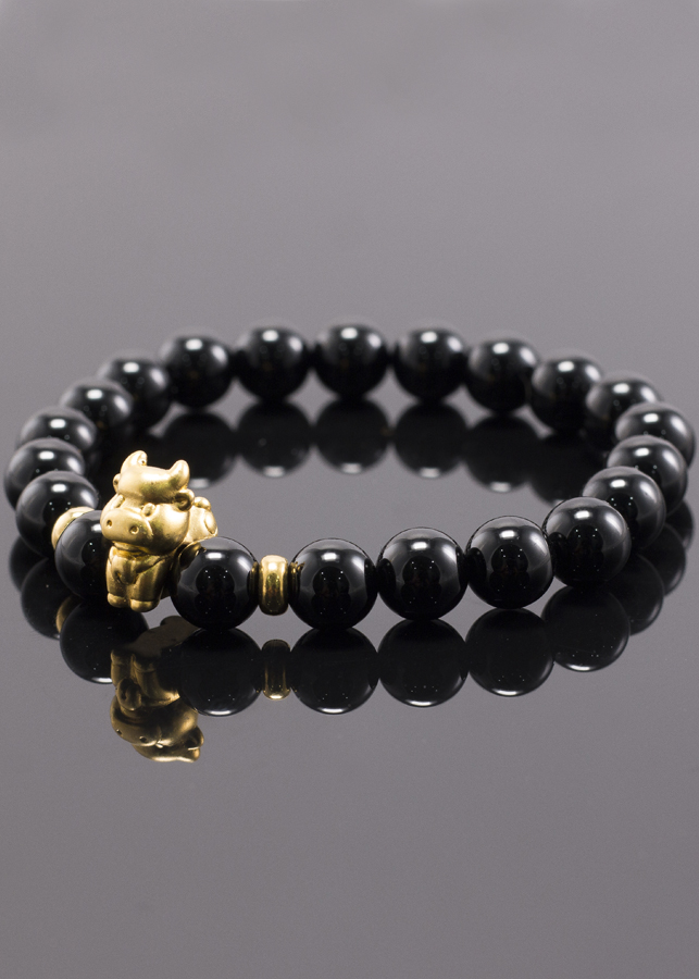 Vòng Tay Đá Thiên Thạch Charm Tuổi Sửu Bạc Mạ Vàng 24K Ngọc Quý Gemstones