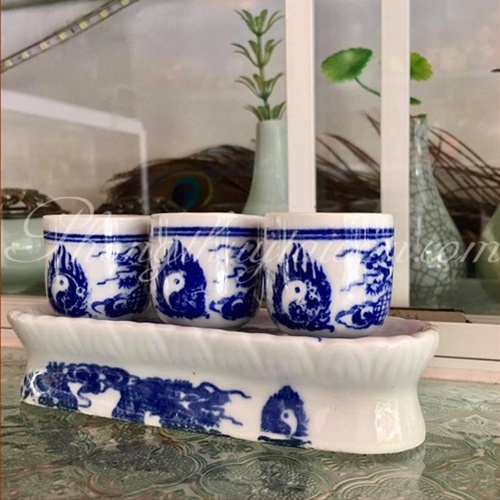Chum nước bàn thờ sứ khay 3 ly,5 ly kèm đế - thờ cúng