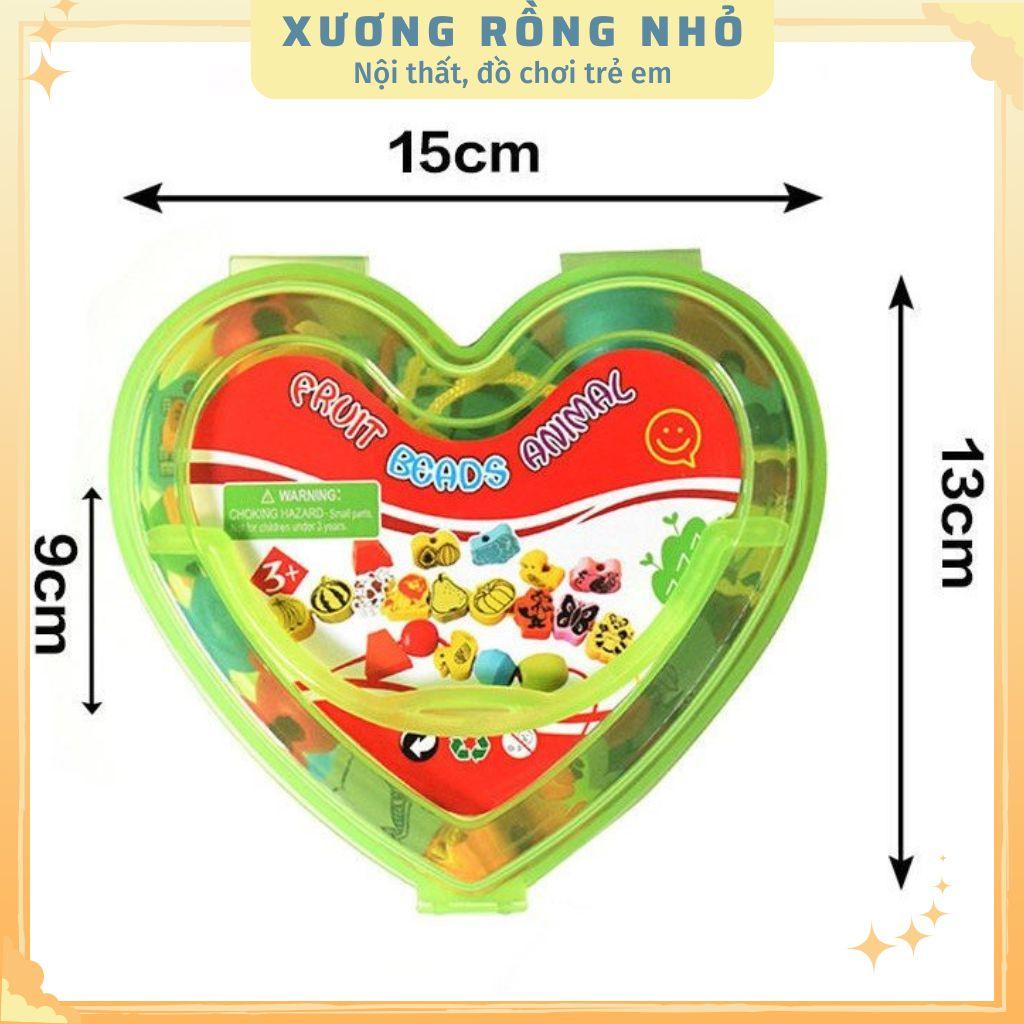 Xâu hạt gỗ - luồn dây xâu hạt hộp hình trái tim 50 hạt gồm nhiều chủ đề cho bé