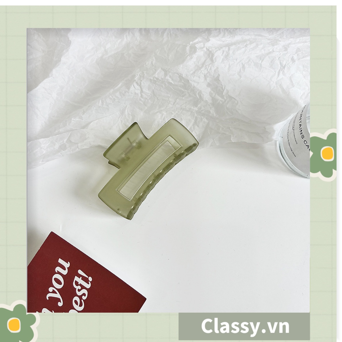 Kẹp tóc càng cua Classy màu xanh lá, dạng kẹp trong đục, nhiều kiểu dáng hiện đại PK1169