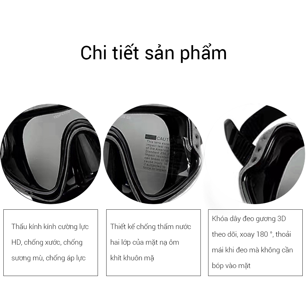 OneTwoFit kính lặn biển，Mặt nạ lặn với ống thở chống hơi thoải mái bảo vệ mắt，mặt nạ lặn với mắt kính cường lực ET005001