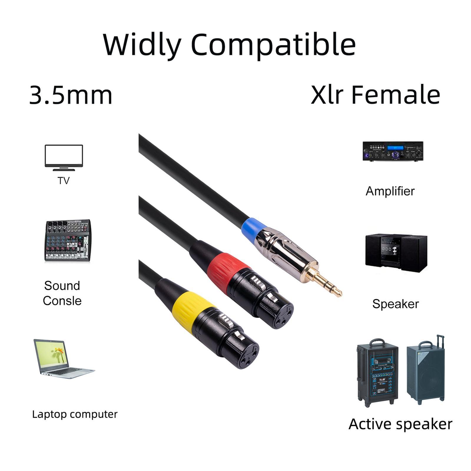 1PC Dual XLR to 3.5mm Stereo Cable Dual Female Audio Cable Jack Male to 2 XLR Female