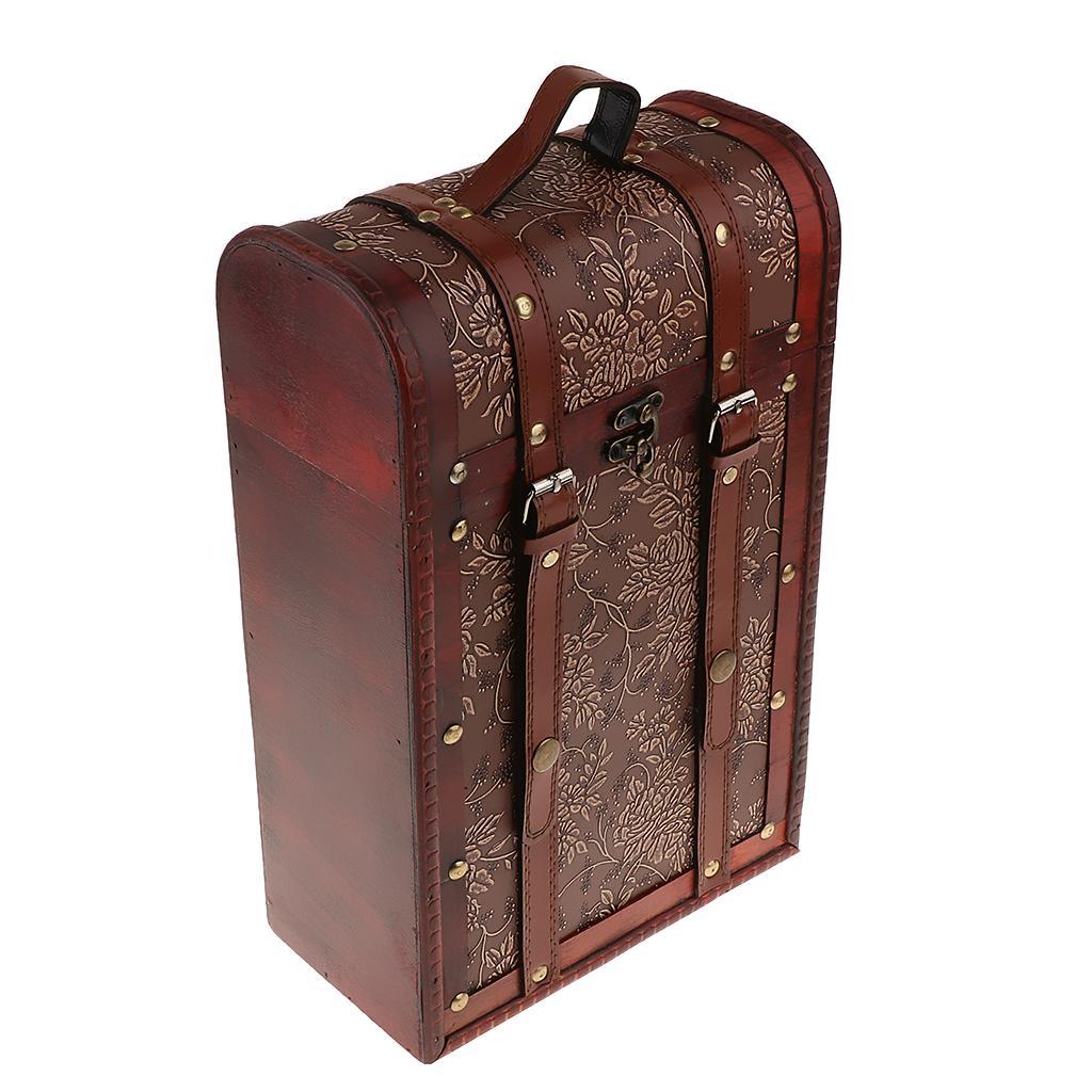 2pcs Wood Double Bottle Wine Case with Top Handle Hinged Lid Carrier-1/2 Bottle