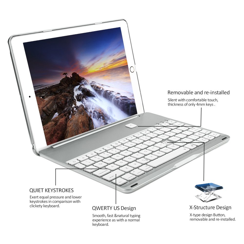 Bàn phím Bluetooth 7 màu đèn cho iPad New 10.2 Inch 2019 - F102 - Thiết kế sang trọng ,bàn phím nhạy