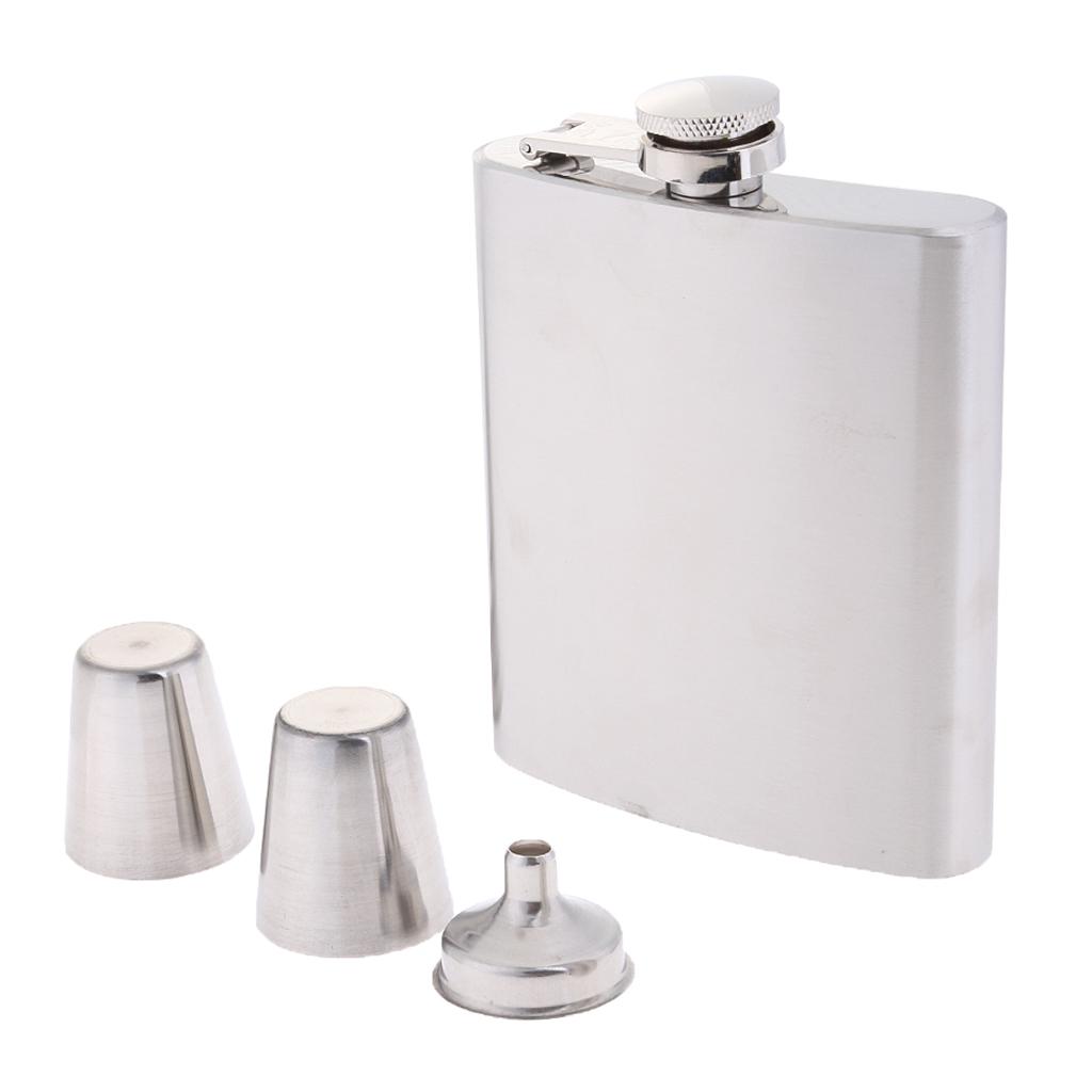 Hip Flask Stainless Steel Pocket Whiskey Engrave Funnel Drink Cup Spirit Set