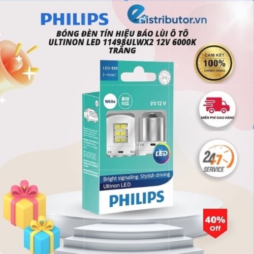 Bóng Đèn tín hiệu báo lùi Ô tô, Xe hơi Philips Ultinon LED 11498ULWX2 12V 6000K Trắng