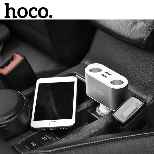 Tẩu sạc nhanh oto 4 cổng Hoco DF206  - cốc sạc 4 in 1 2 cổng usb 2 cổng chia trên ô tô xe hơi - hàng chính hãng