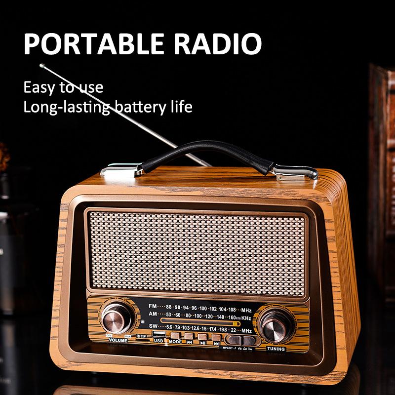 Loa bluetooth không dây radio retro bằng gỗ di động Color: Mahogany Color