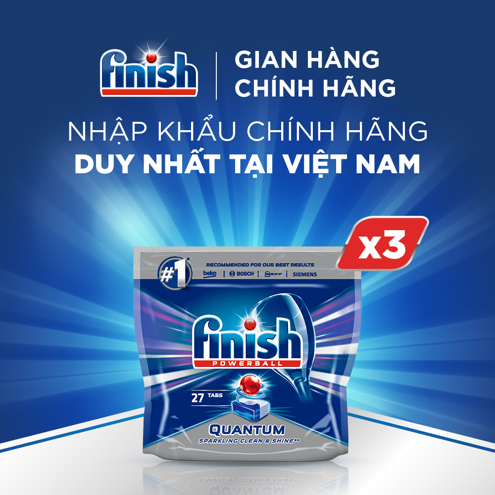 Combo 03 túi Viên Rửa Chén Bát Finish Powerball Quantum 27 viên