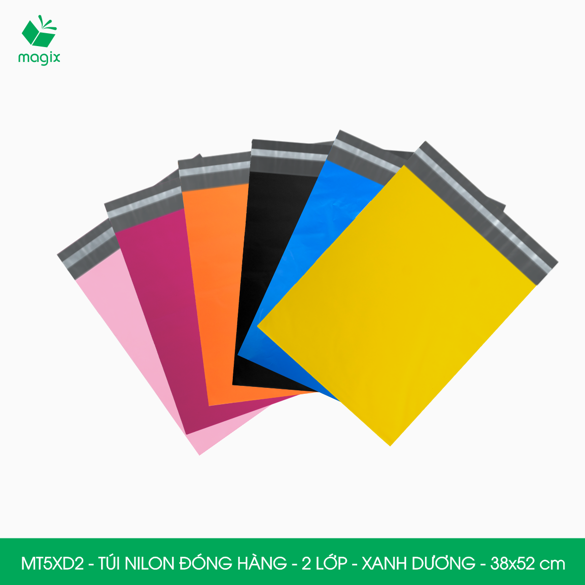 MT5XD2 - 38x52 cm - Combo 100 túi nilon niêm phong đóng hàng 2 lớp - Xanh dương