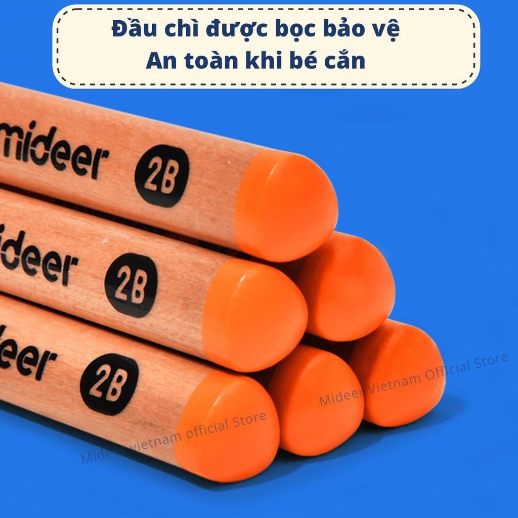 Bộ bút Chì 2B 4B 6B hộp 6 bút chì tặng kèm Gọt bút, Mideer Thick Triangular Pencils, Đồ dùng dụng cụ học tập cho bé