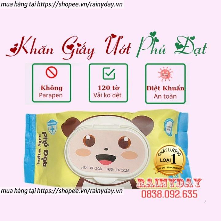 Khăn giấy ướt baby wipes phú đạt 120 tờ hình gấu không mùi cho bé