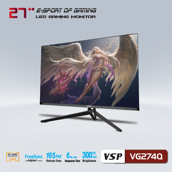 Màn hình VSP VG274Q 27inch Gaming (27&quot; VA 2K, 144Hz HDMI / 165Hz DisplayPort) - Hàng chính hãng TECH VISION phân phối