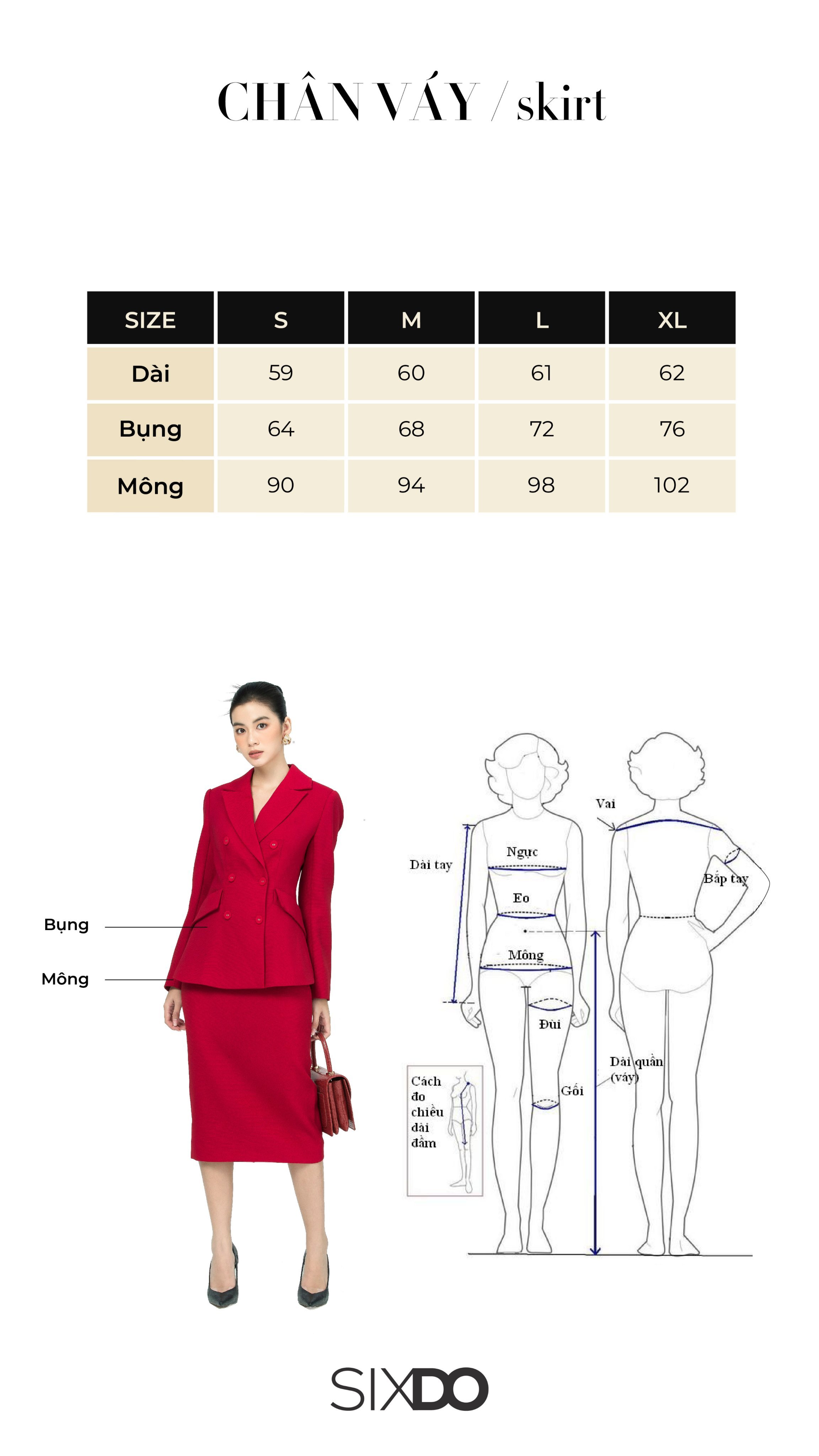 Chân váy midi đỏ đậm thời trang công sở SIXDO