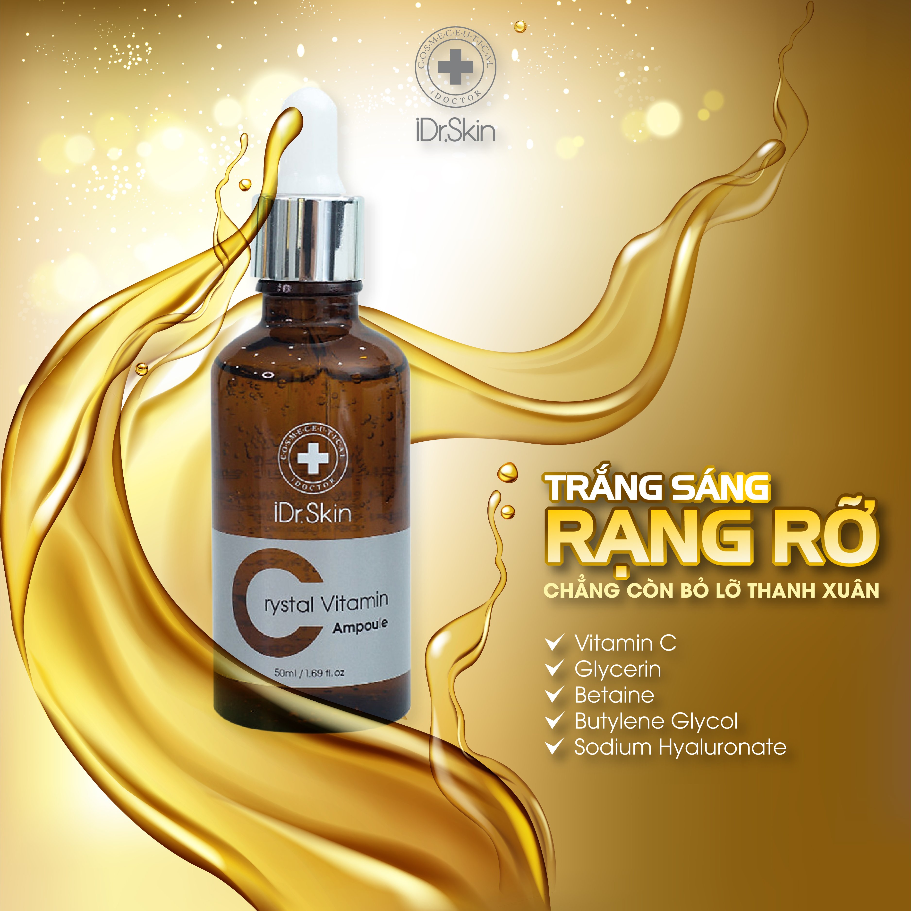 Tinh Chất Serum C Dưỡng Trắng Da Thương Hiệu iDr.Skin - CRYSTAL VITAMIN C AMPOULE SERUM. Tinh Chất Serum C Trắng Sáng - Nâng Tone Da Giúp Da Trắng Sáng Tự Nhiên. Xuất Xứ Hàn Quốc (50ml) Hàng Chính Hãng (50ml)