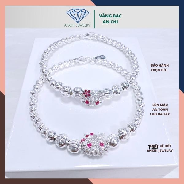 Lắc tay bạc cho bé gái bi bạc nguyên chất hellokity dễ thương,Anchi jewelry