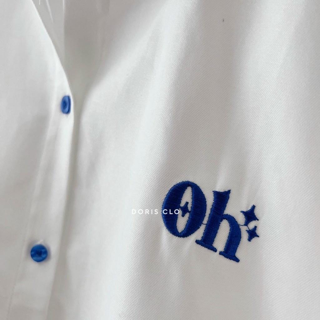 ÁO SƠ MI KIỂU FORM RỘNG THÊU LOGO OH SIÊU XỊN THỜI TRANG GENZ HOT HIT