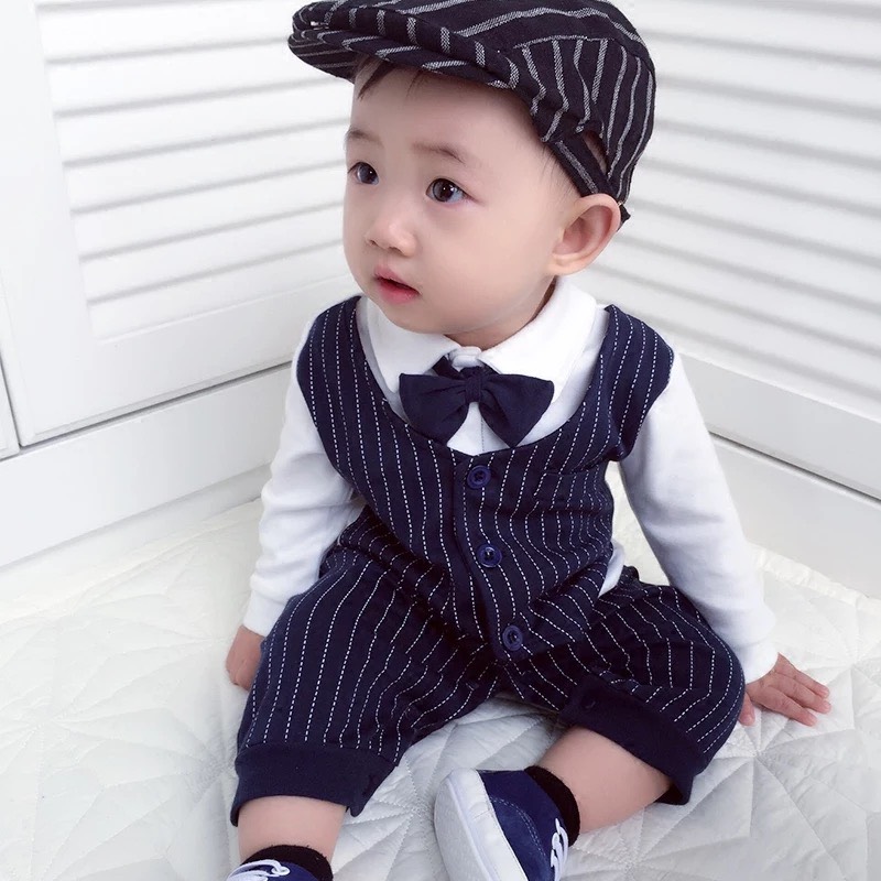 (Hàng đẹp Video) Body công tử bodysuit bé trai bộ vest liền thân dài tay cho bé cực đẹp đầy tháng thôi nôi sinh nhật