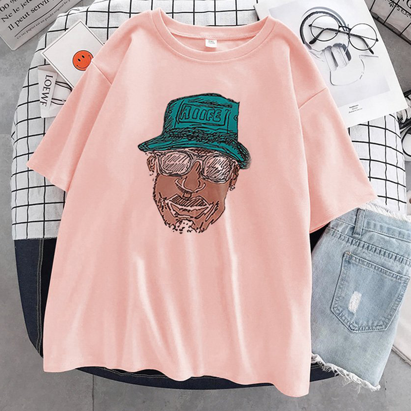 Áo Thun Nữ Unisex In Họa Tiết Khuông Mặt Đàn Ông Mắt Kính Nón Xanh
